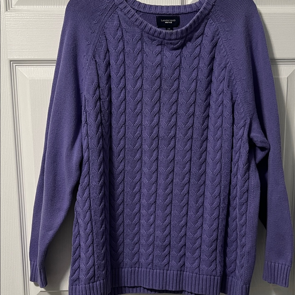 Lands' End Women's Lavender Cable Knit Sweater- crew neck